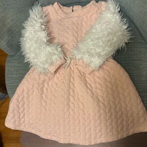 Oh Baby Brand Pink Quilted Dress with White Faux Fur Sleeves